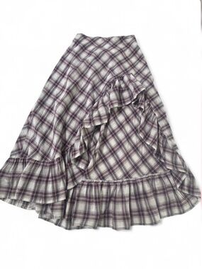 Japna Purple Plaid High-Low Ruffle Skirt
